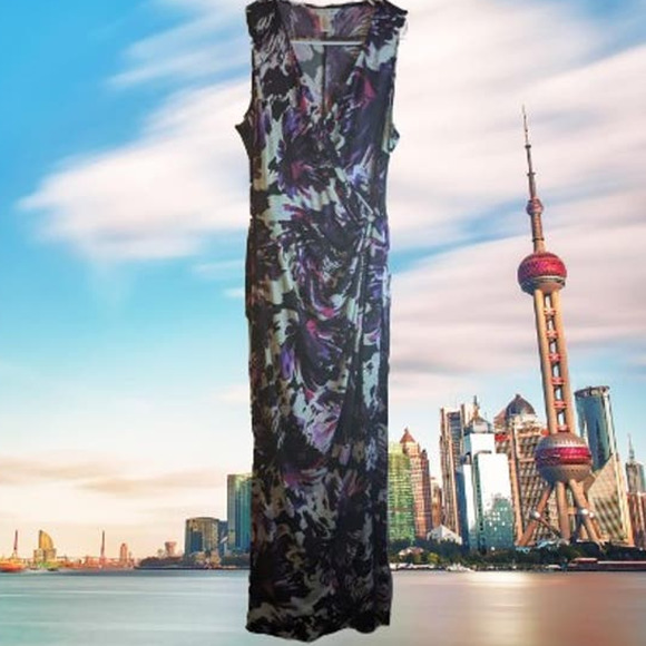 London Times 8 sleeveless faux wrap long polyester blend stretch maxi dress - Picture 1 of 1